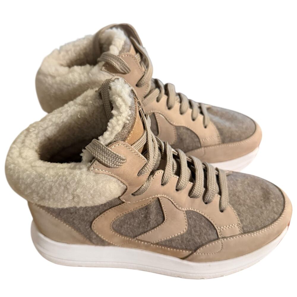 Voile Blanche Maran Flash High Top Two Tone Shearling Sneakers Beige Tan Size 36
